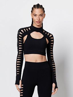 Jasper Laser Cut Crop Top - Black