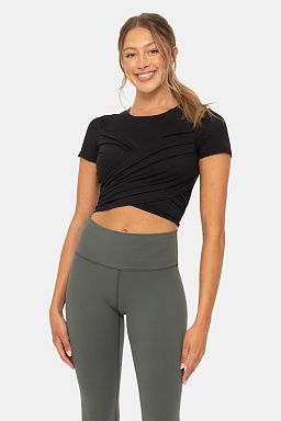 Active Ruched Top with Bow Detail Black