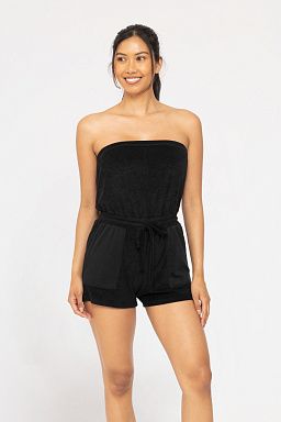 ADJUSTABLE STRAPLESS WIDE-LEG ROMPER Black