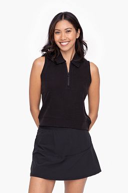 Boxy Half Zip Collared Tank Black