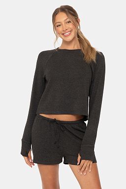 Boxy Raglan Lounge Long Sleeve Charcoal 2tone