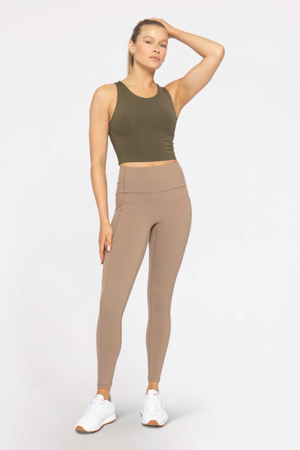 BRONZE Newport No Front Seam Lycra-Blend Swoop Leggings Pinecone