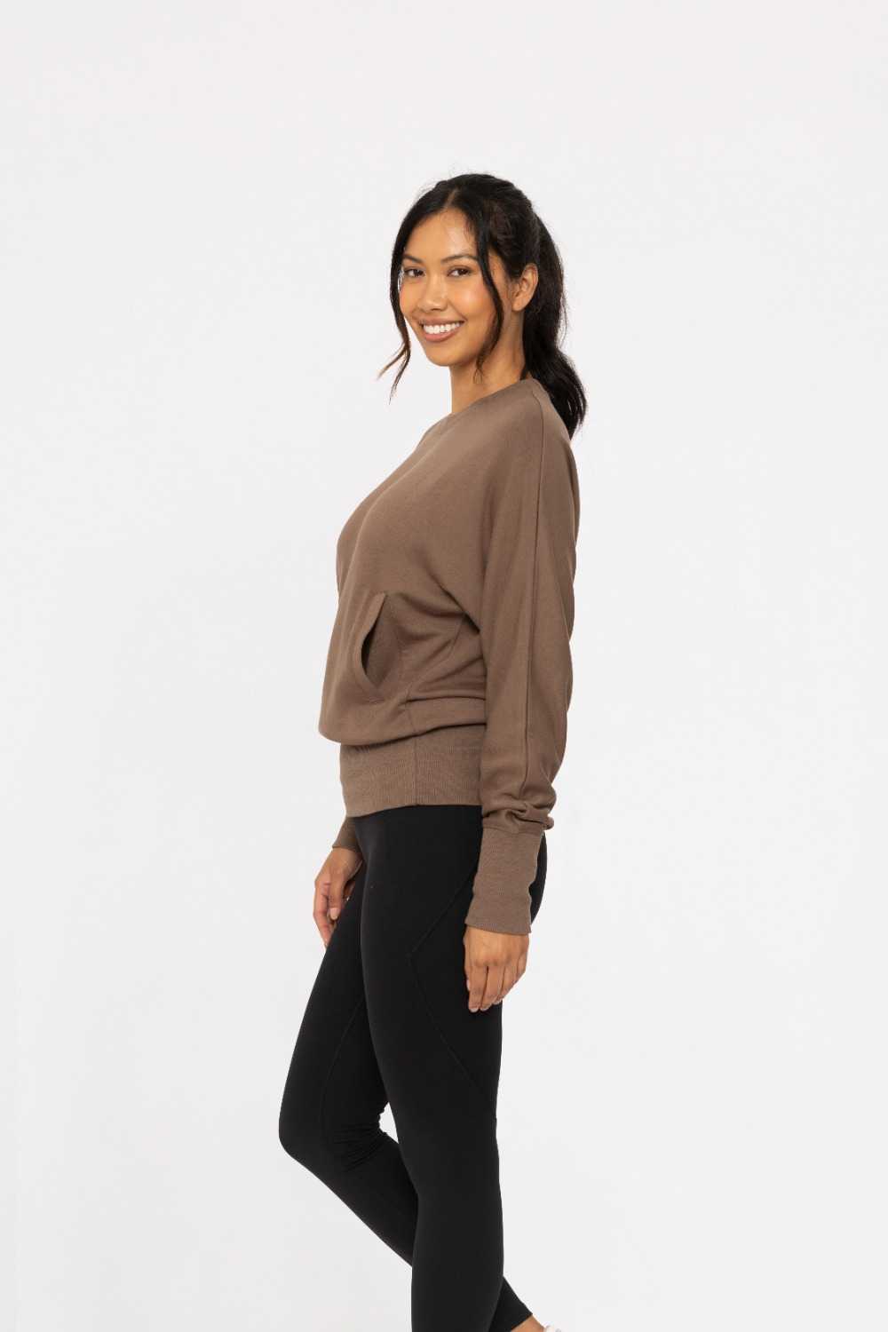 Brushed Dolman Sleeve Crew Neck Java