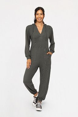 Brushed Hacci Hooded Lounge Jumpsuit Urban grey