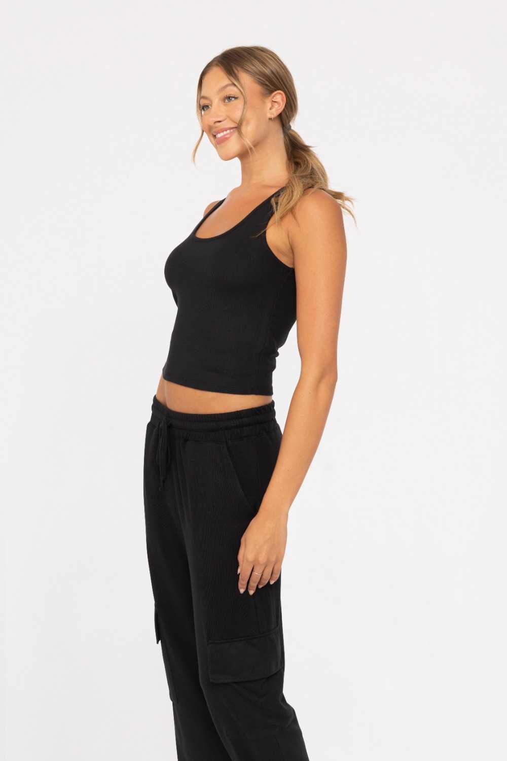 Brushed Hacci Lounge Tank Top Black