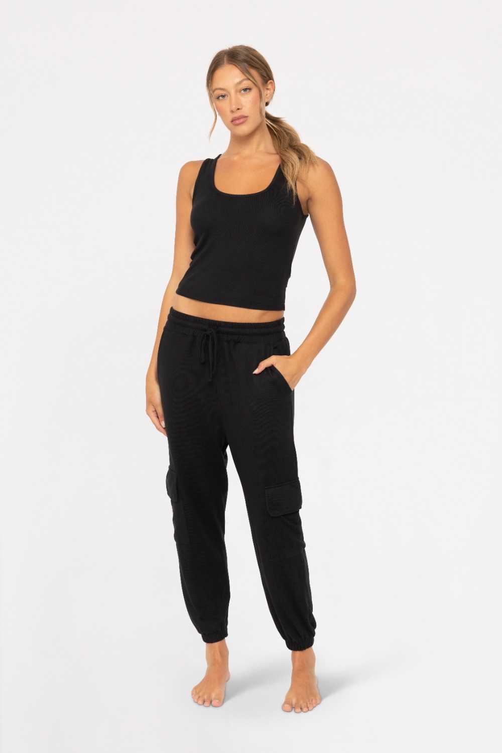 Brushed Hacci Lounge Tank Top Black