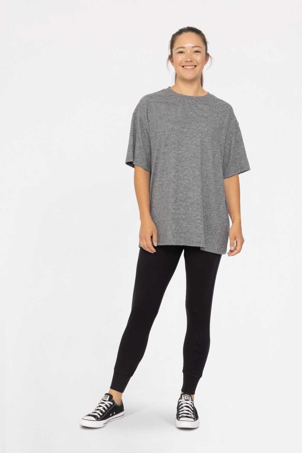 Brushed Hacci Oversized Boyfriend Tee 2 tone grey