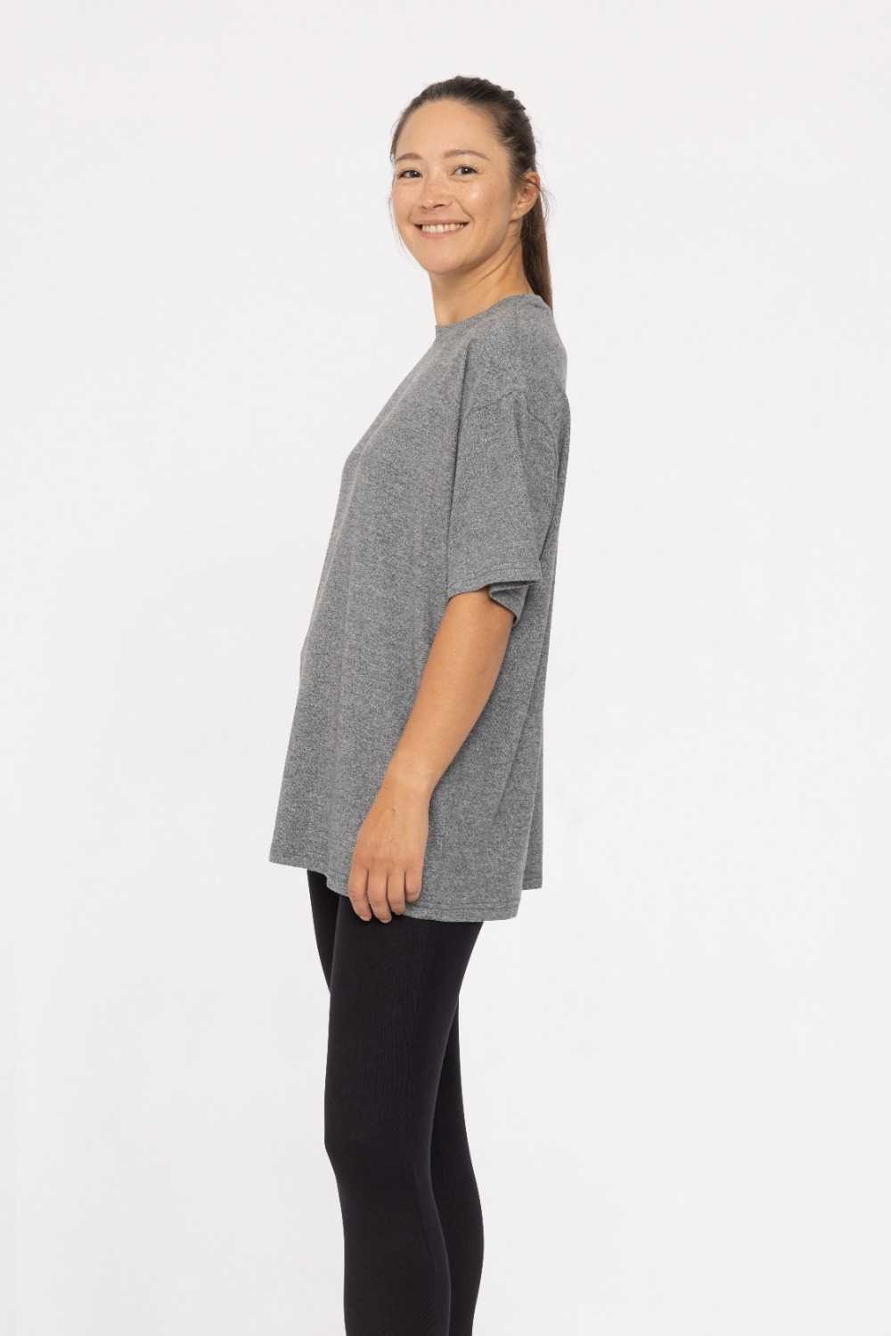Brushed Hacci Oversized Boyfriend Tee 2 tone grey