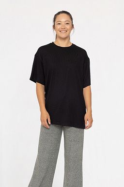 Brushed Hacci Oversized Boyfriend Tee Black