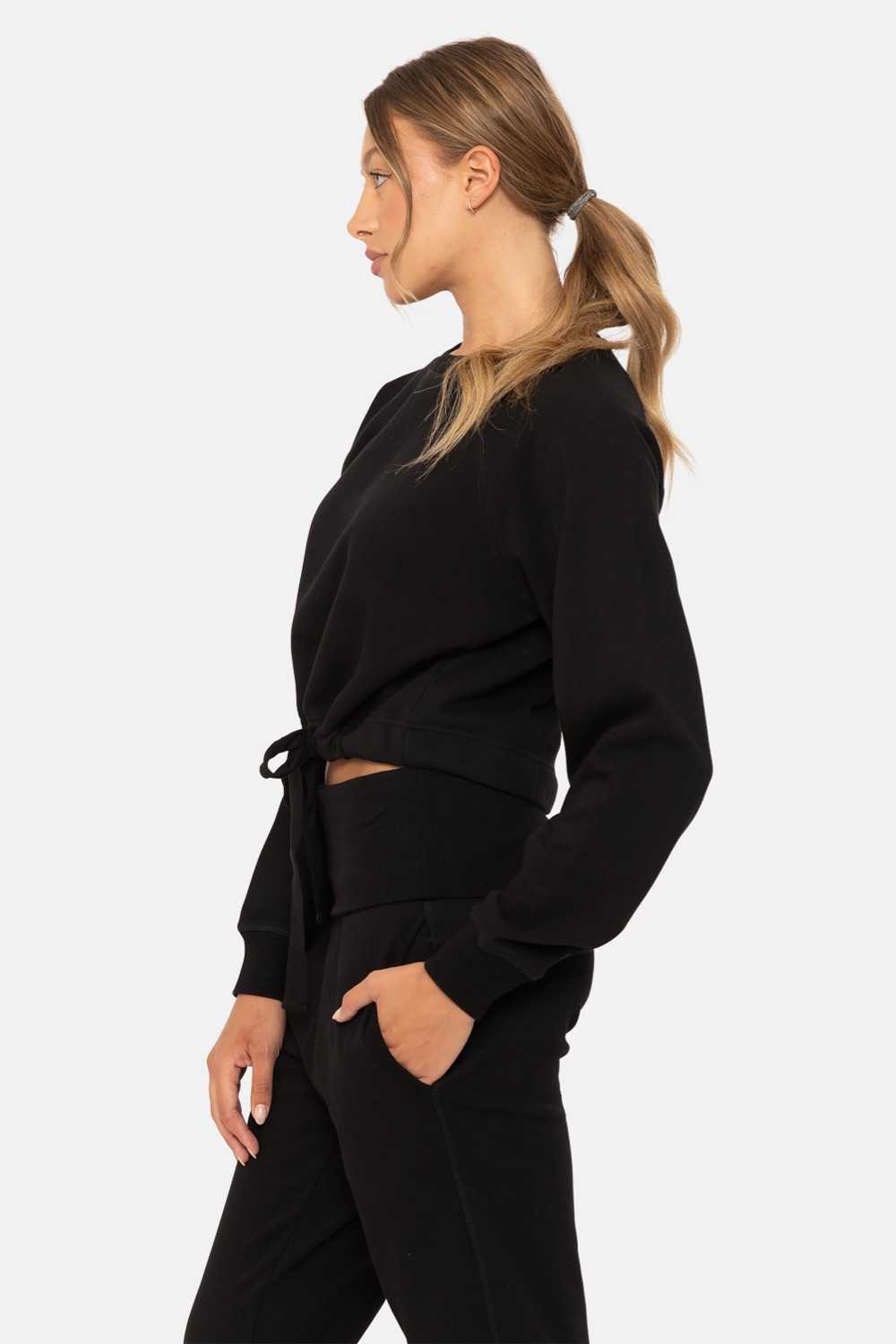 Brushed Waist Tie Crewneck Black