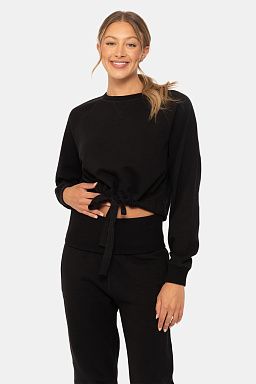 Brushed Waist Tie Crewneck Black