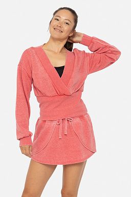 Burned Out Deep V-Neck Sweater Cherry