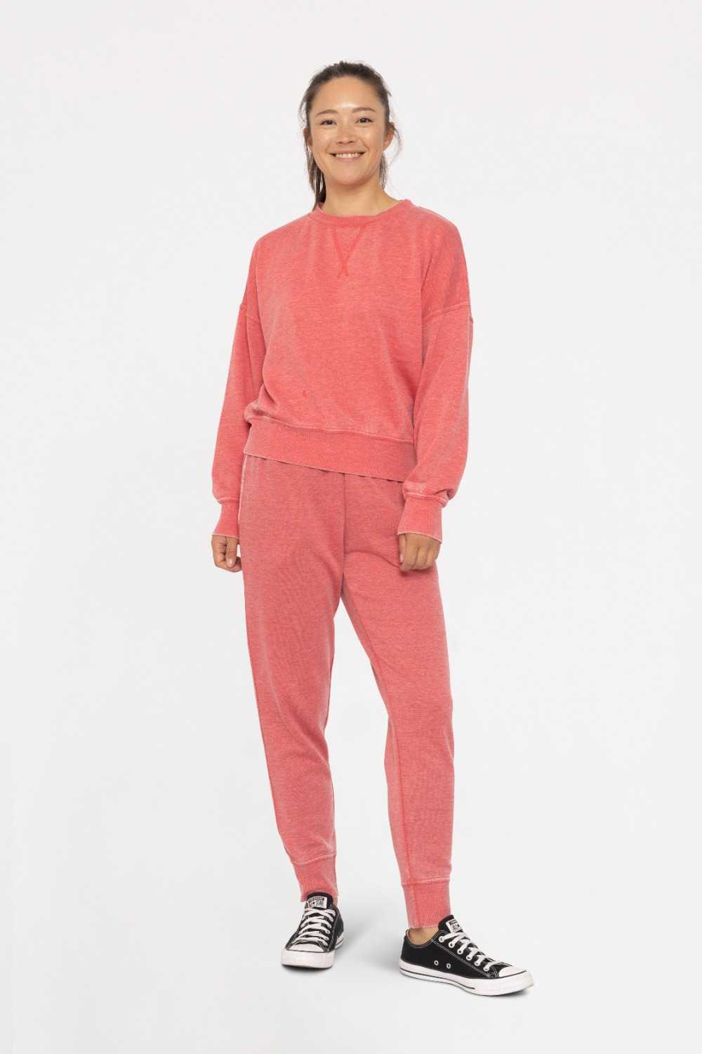 Burned Out Fleece Joggers Cherry
