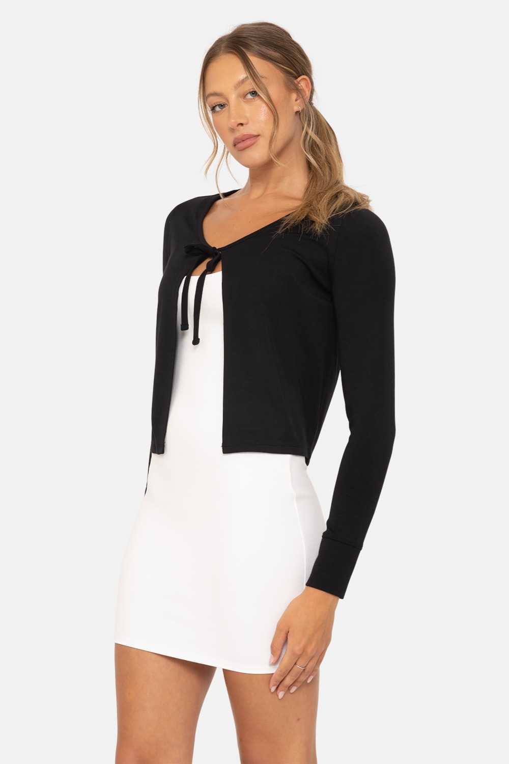 Charming Ballet Tie-Front Sweater Black