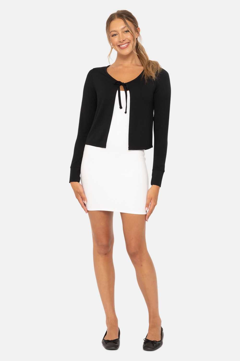 Charming Ballet Tie-Front Sweater Black