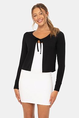 Charming Ballet Tie-Front Sweater Black