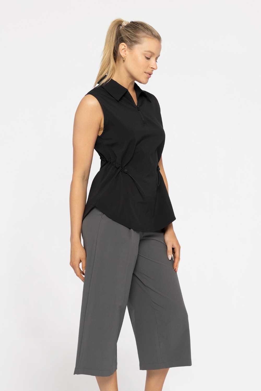 CHIC EASE COLLARED TANK Black