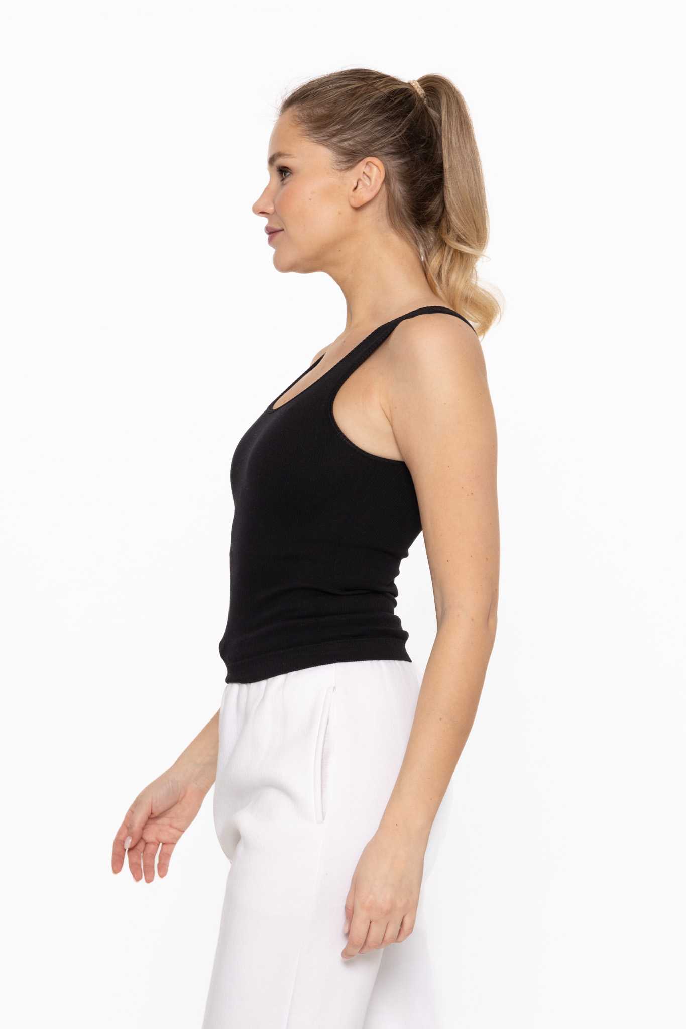 Classic Seamless Ribbed Tank Top Black