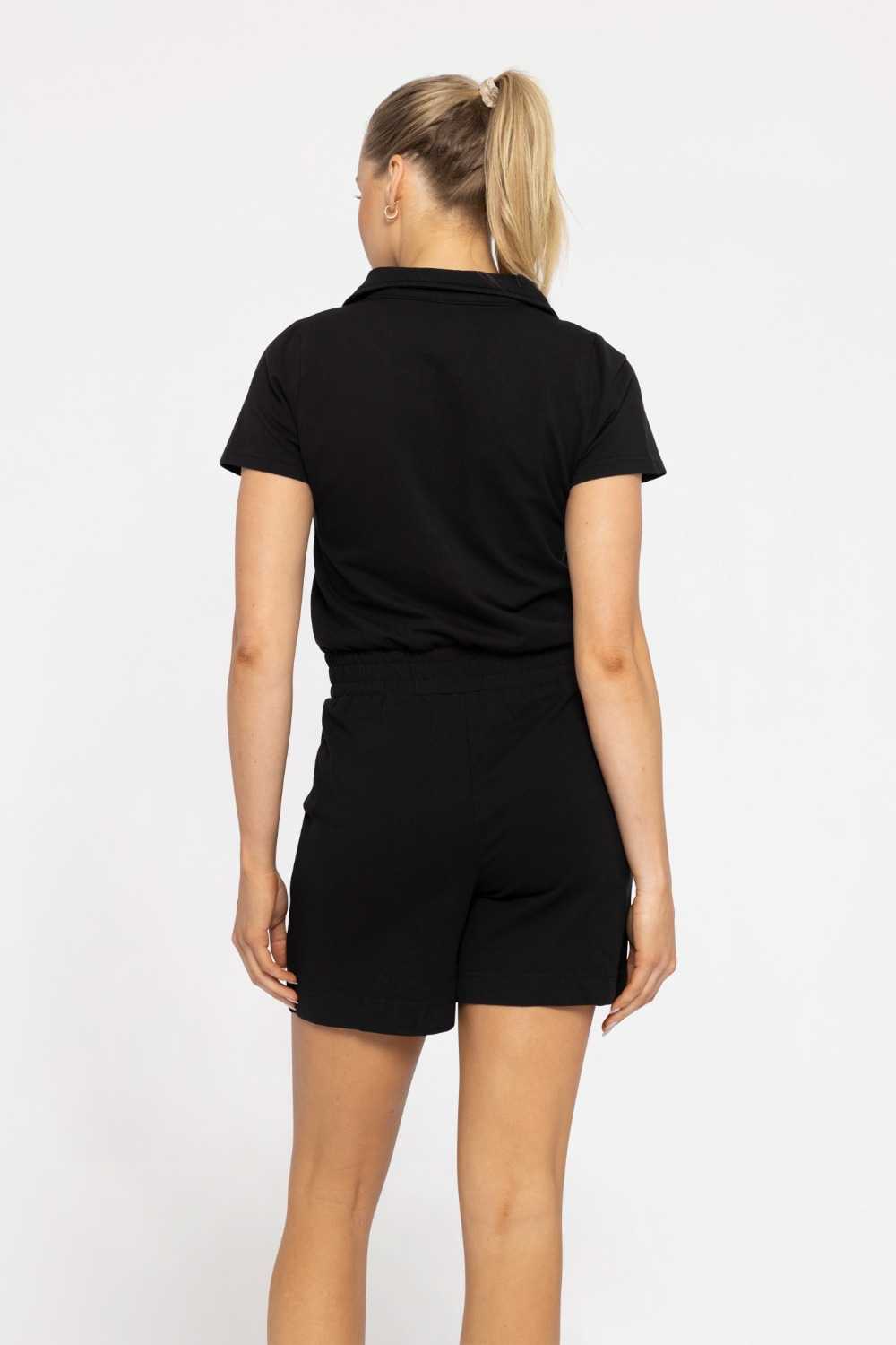 COLLARED COTTON BLEND BUTTON-FRONT ROMPER Black