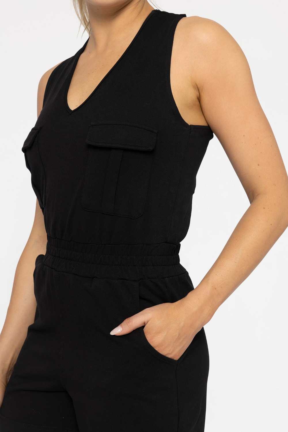 COTTON BLEND CROSS-BACK CARGO ROMPER Black