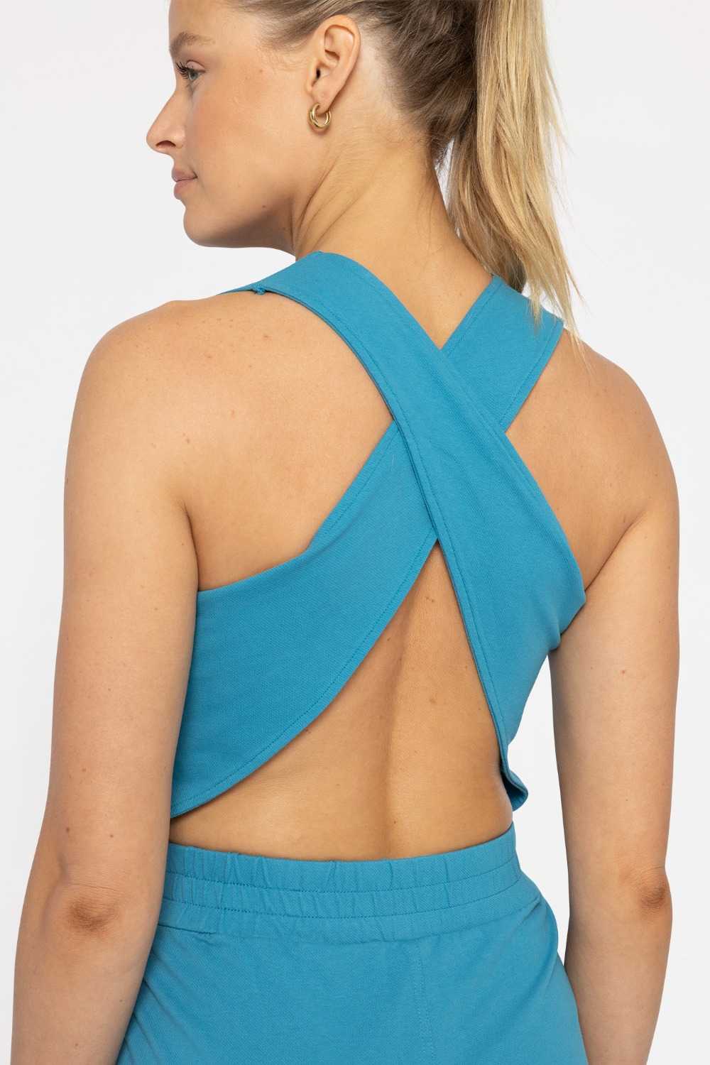 COTTON BLEND CROSS-BACK CARGO ROMPER Blue jay