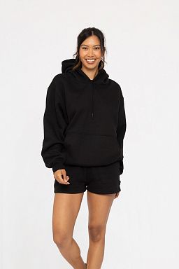 Cotton Blend Drop Shoulder Hoodie Black