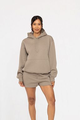 Cotton Blend Drop Shoulder Hoodie Warm grey