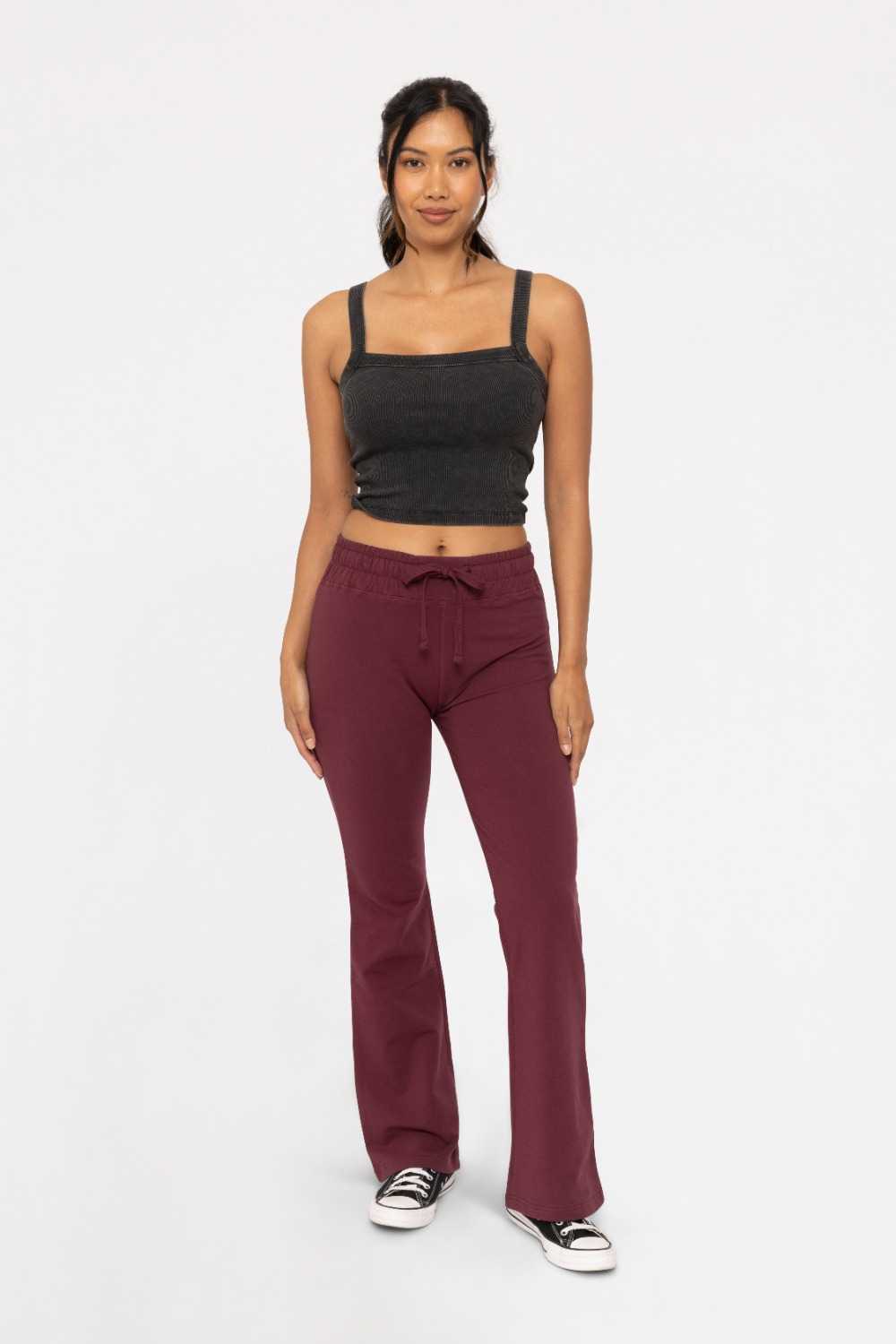 Cotton Blend Foldover Flared Leggings Plum 24