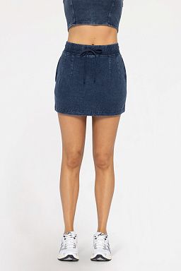 Cotton Blend Mini Skirt Denim