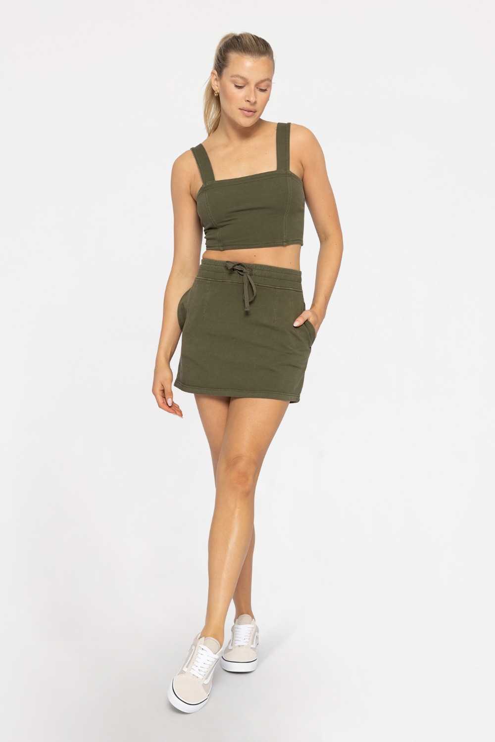 Cotton Blend Mini Skirt Ivy green