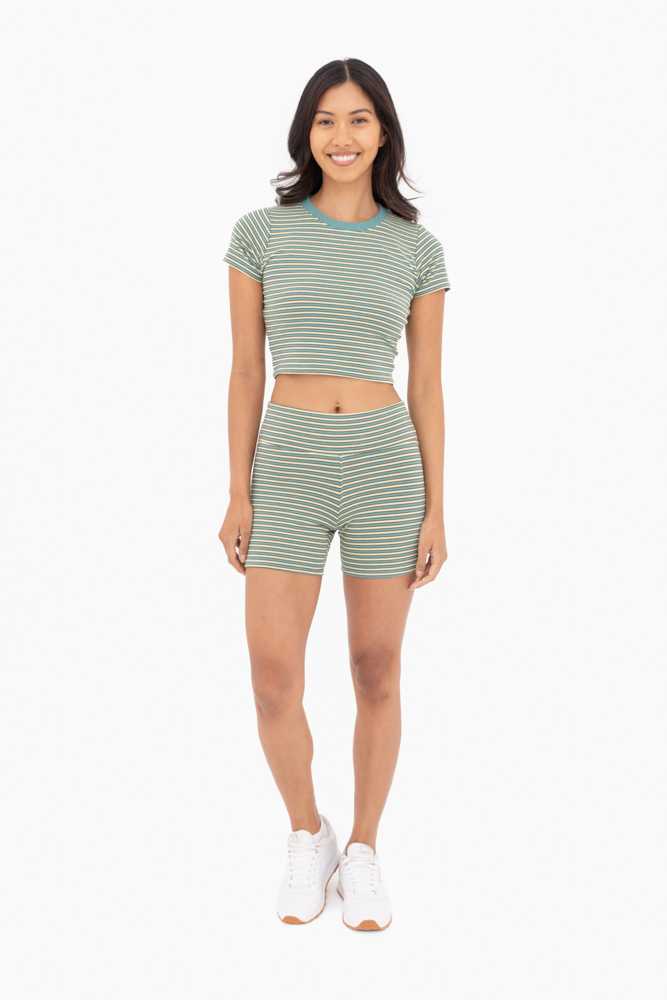 Cotton Blend Striped Biker Shorts Stripe