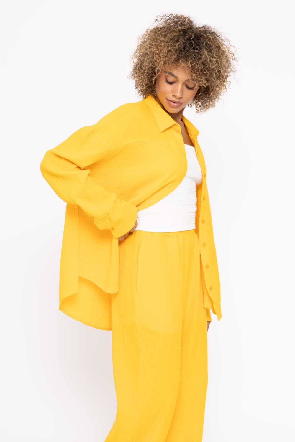 Cotton Gauze Long Sleeve Button Down Shirt Mango