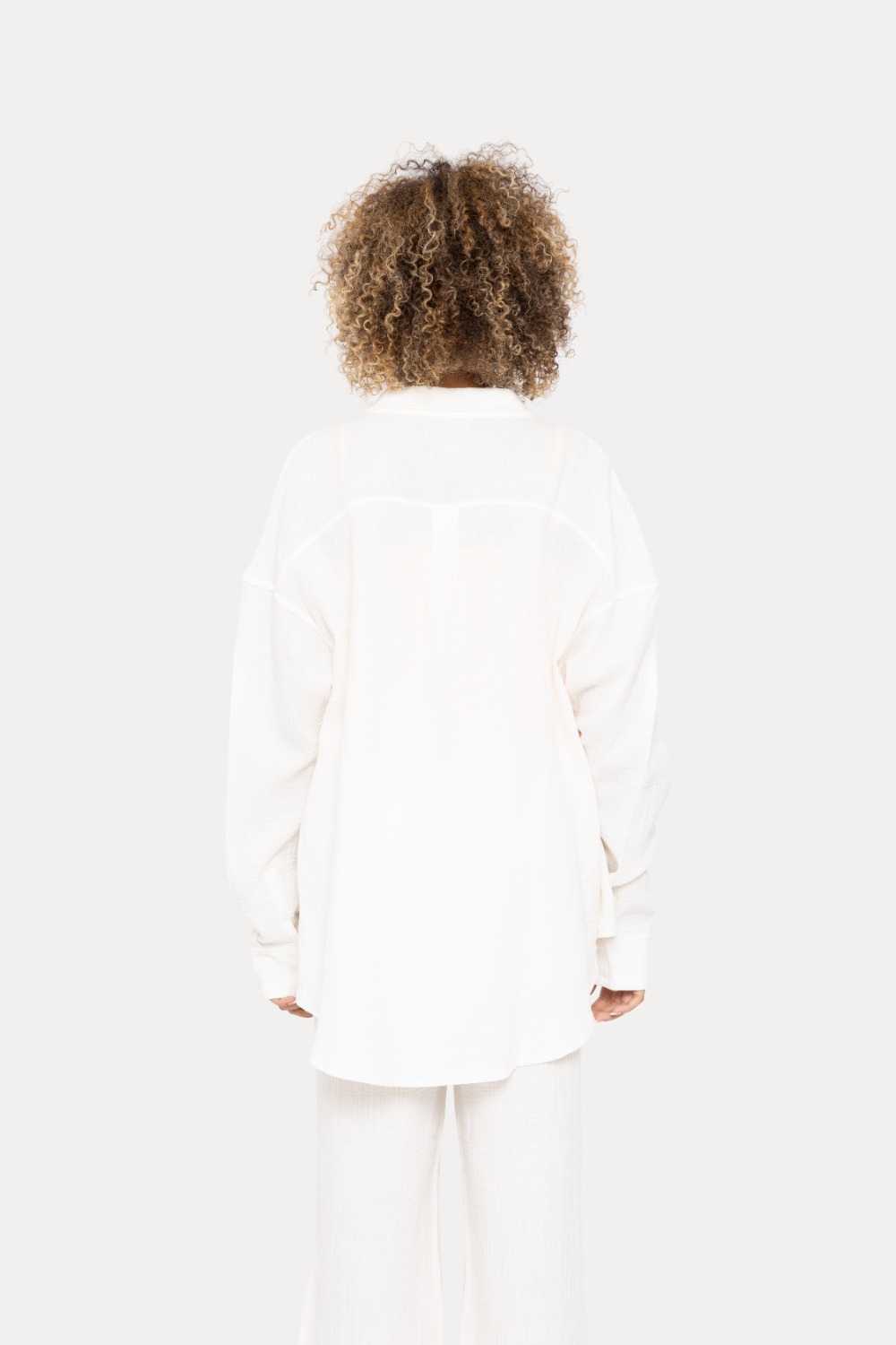 Cotton Gauze Long Sleeve Button Down Shirt White