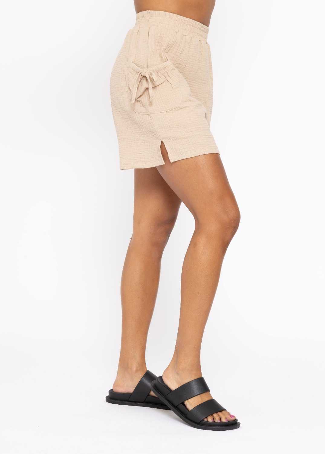 Cotton Gauze Loose Fitting Shorts Taupe