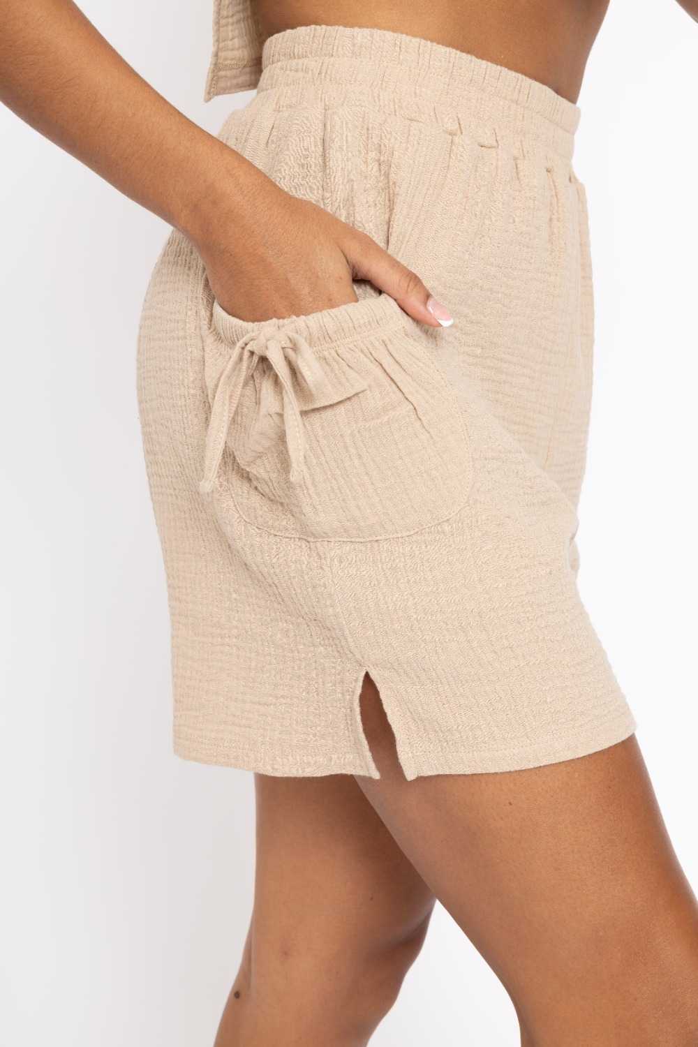 Cotton Gauze Loose Fitting Shorts Taupe