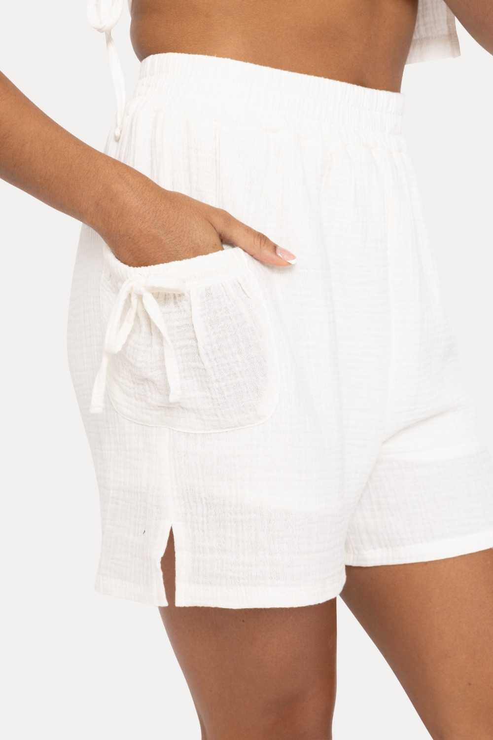Cotton Gauze Loose Fitting Shorts White