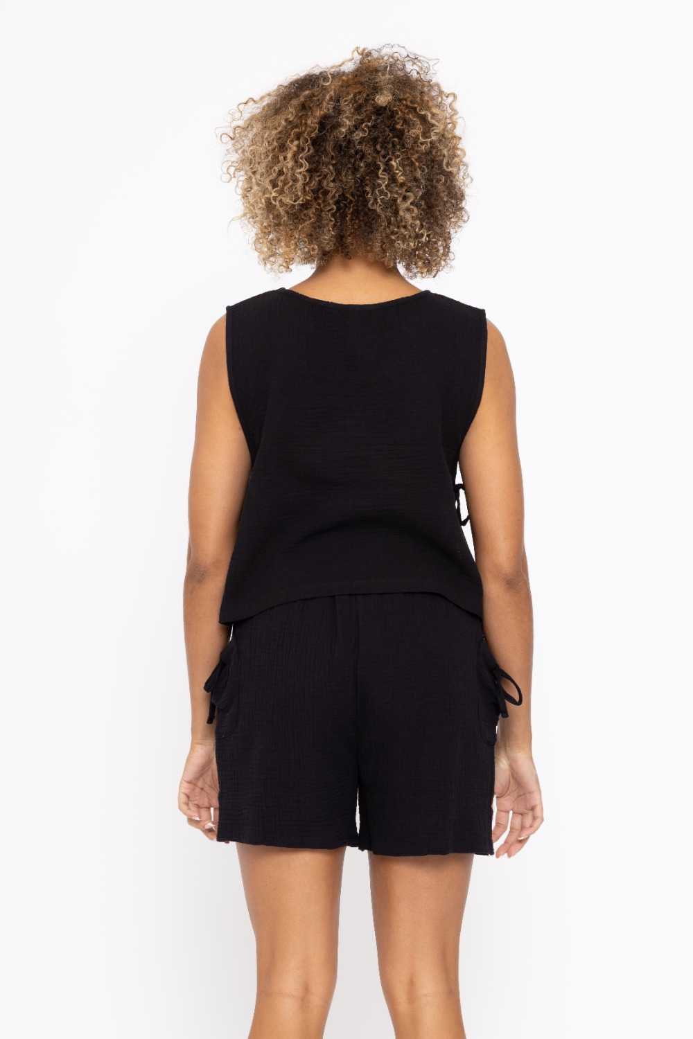 Cotton Gauze Side Tie Tank Top Black