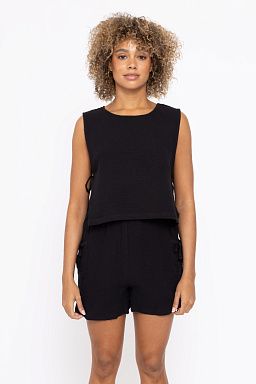 Cotton Gauze Side Tie Tank Top Black