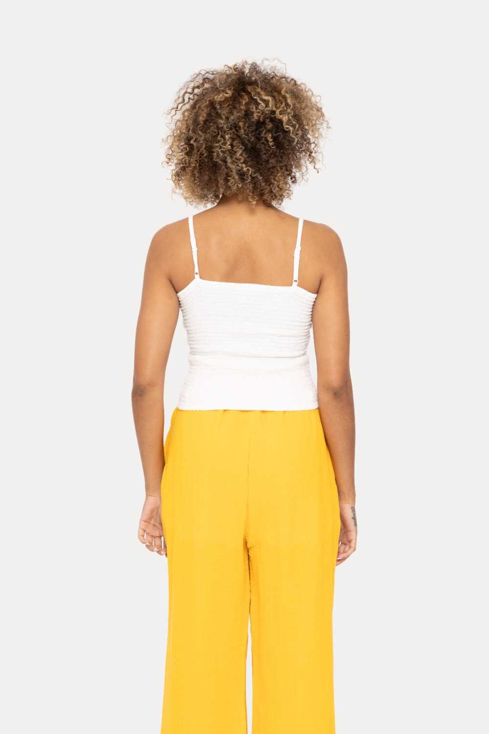 Cotton Gauze Smocked Tank Top White