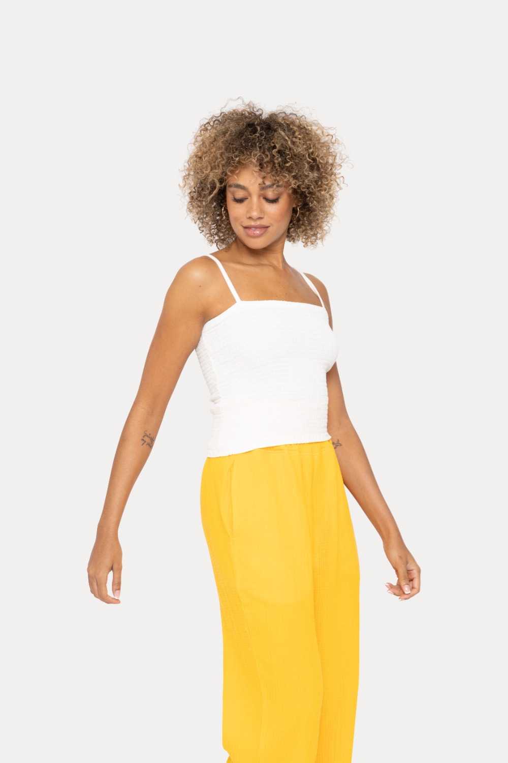 Cotton Gauze Smocked Tank Top White