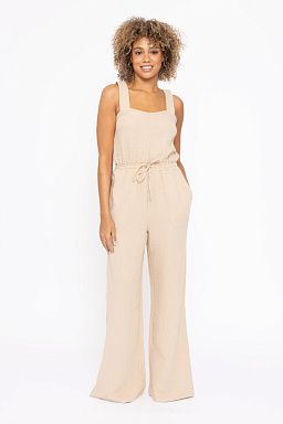 Cotton Gauze Wide Leg Jumpsuit Taupe