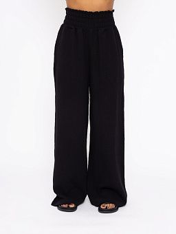 Cotton Gauze Wide Leg Pants Black