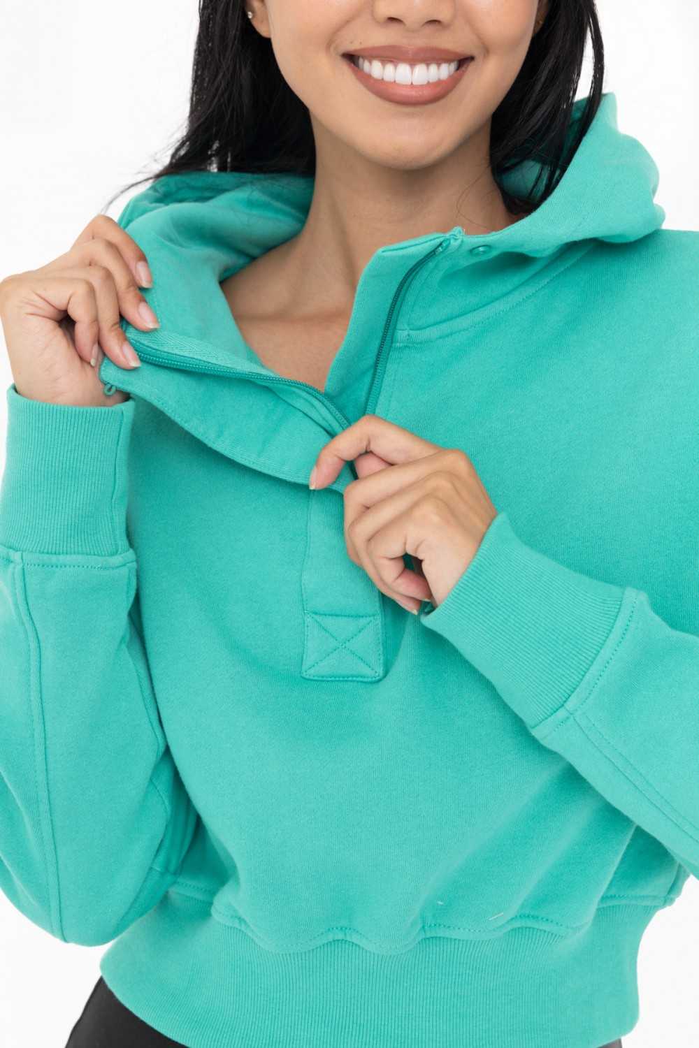 Cropped Half-Zip Fleece Hoodie
