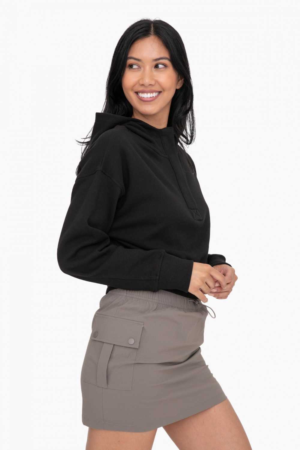 Cropped Half-Zip Fleece Hoodie