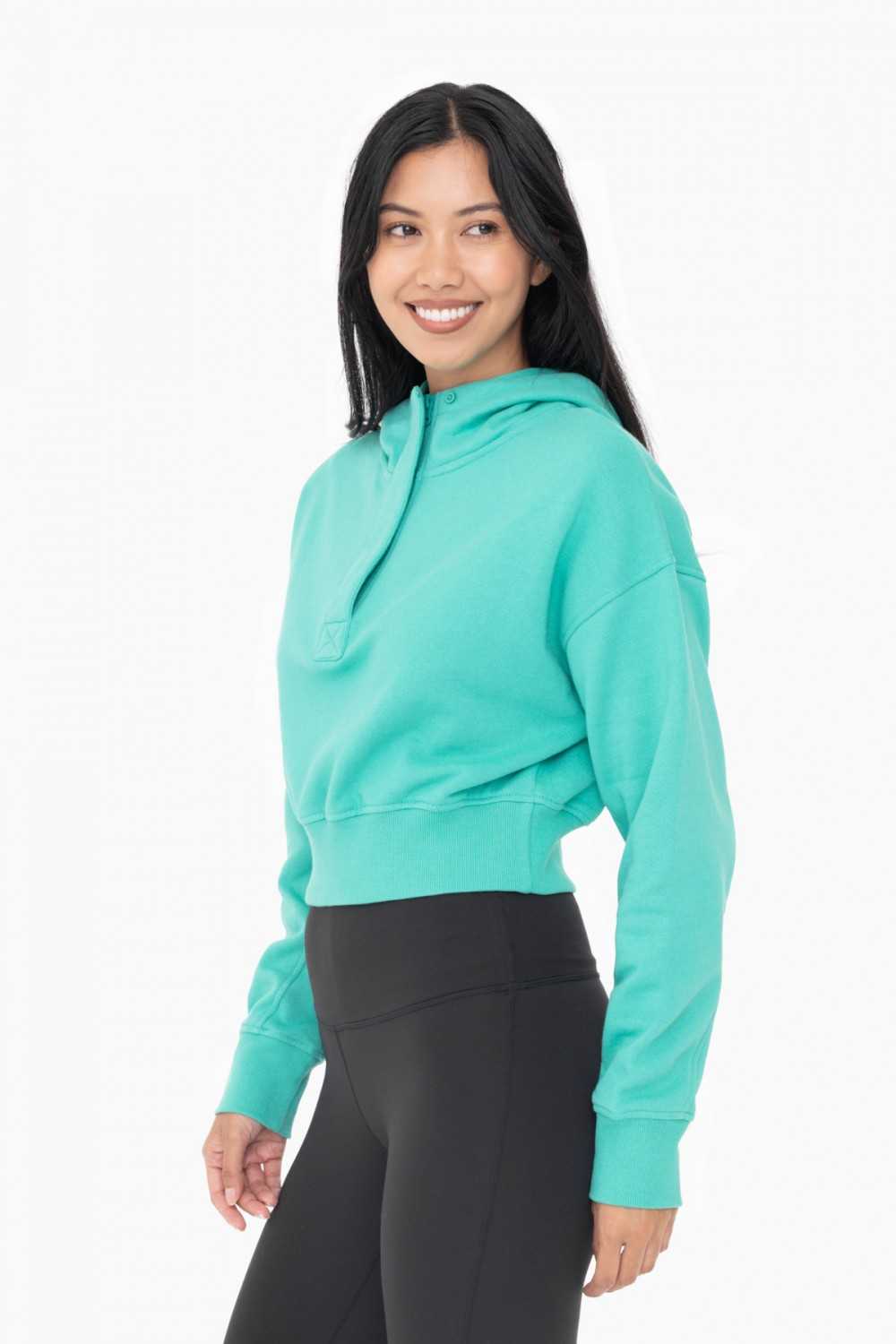 Cropped Half-Zip Fleece Hoodie