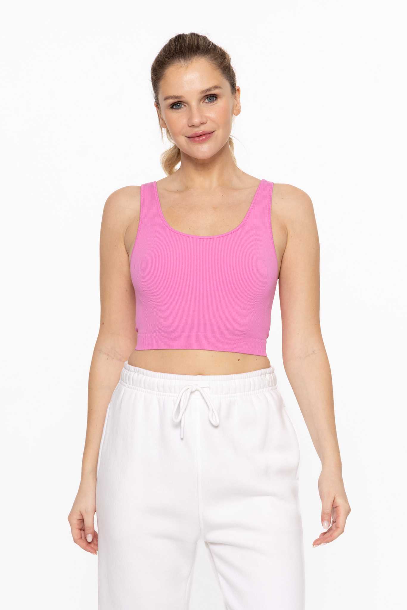 Cropped Seamless Ribbed Tank Top Fuschia