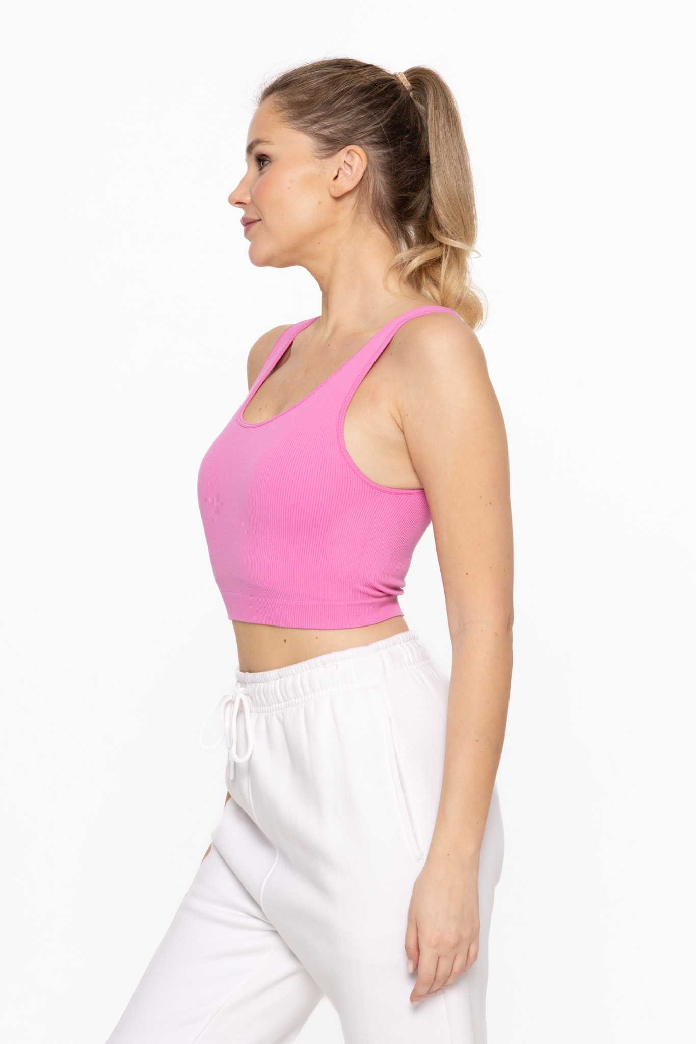 Cropped Seamless Ribbed Tank Top Fuschia