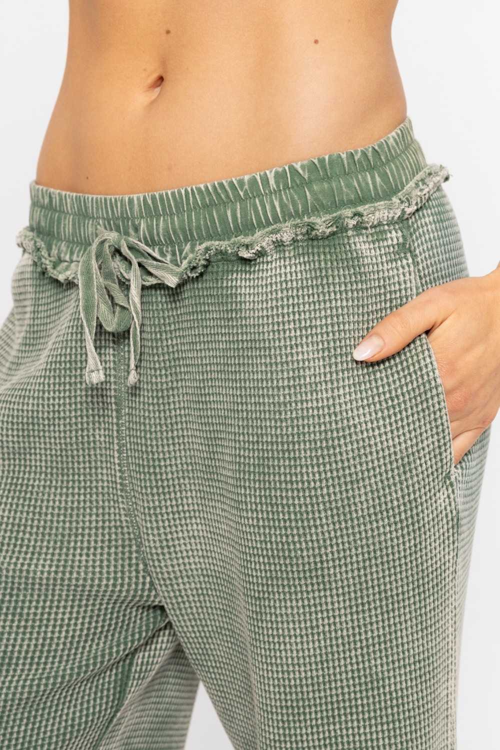Distressed Mineral-Washed Pants Dark basil