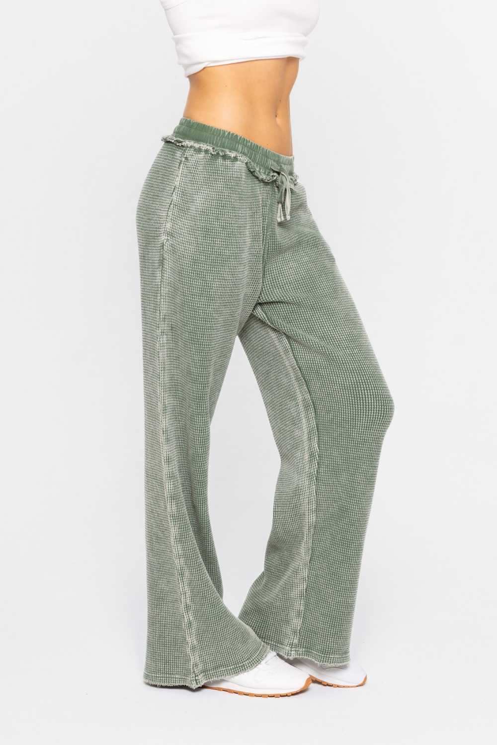 Distressed Mineral-Washed Pants Dark basil