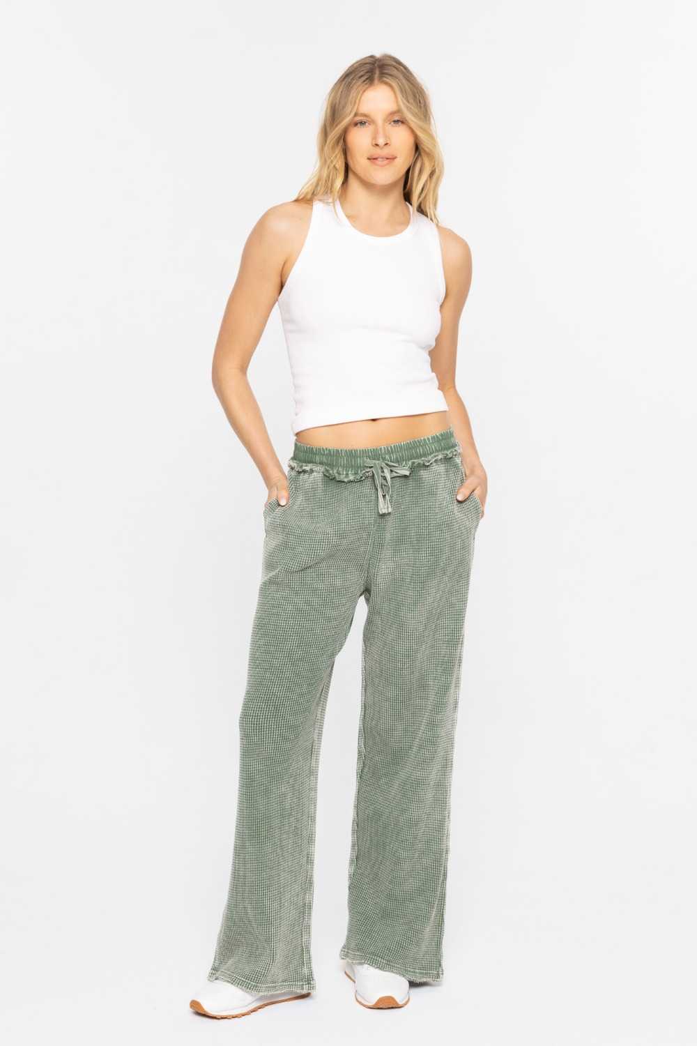 Distressed Mineral-Washed Pants Dark basil